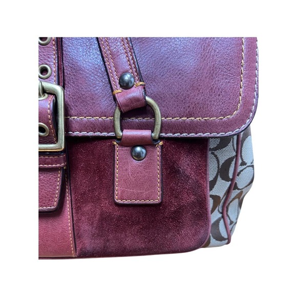 Coach Special Edition 2004 Brown Signature C Burgundy Suede Leather Satchel 7065 - Picture 7 of 10